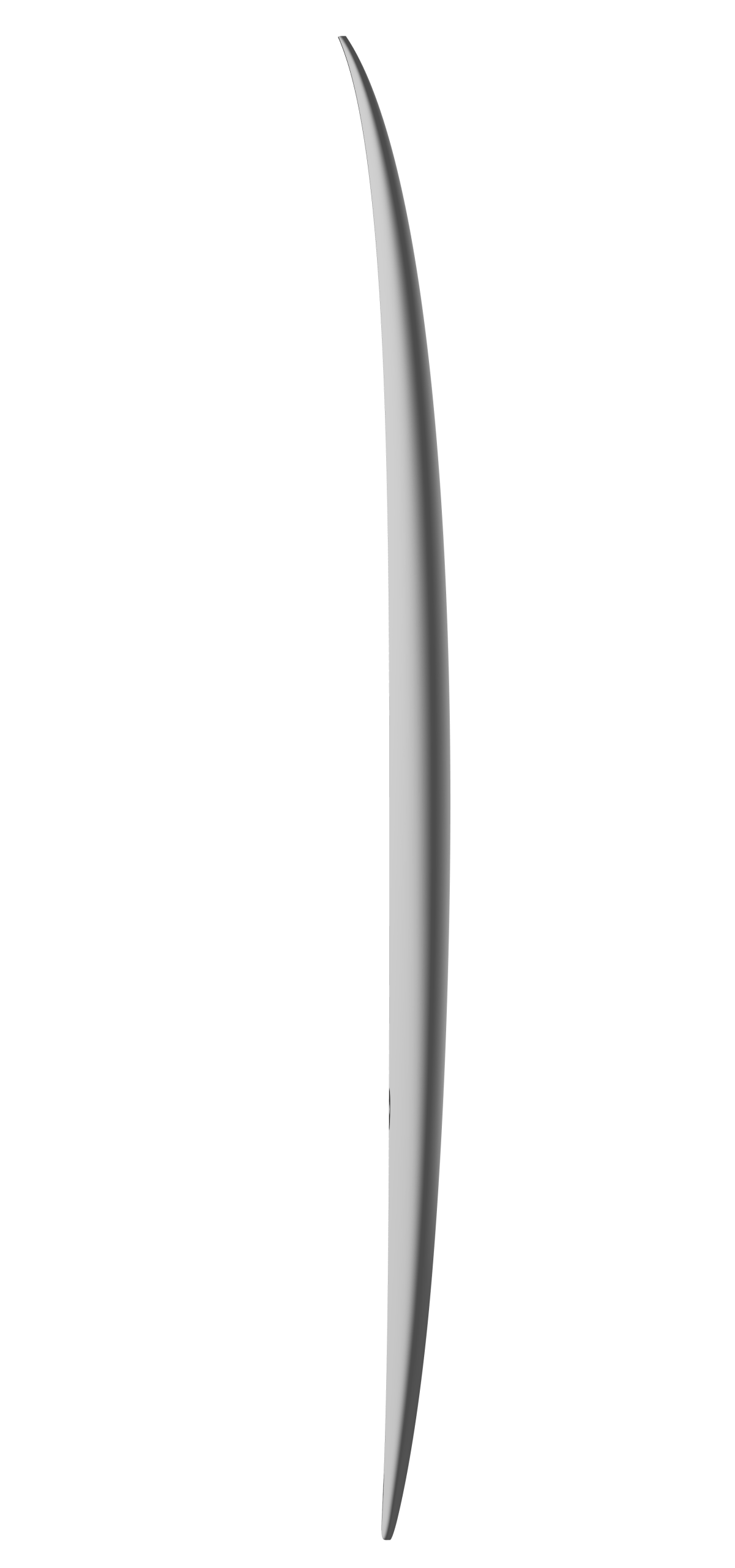Side profile view of the Heavy Water Secret Weapon high-performance shortboard by Glassing Monkey, showing its advanced rocker and rail line.