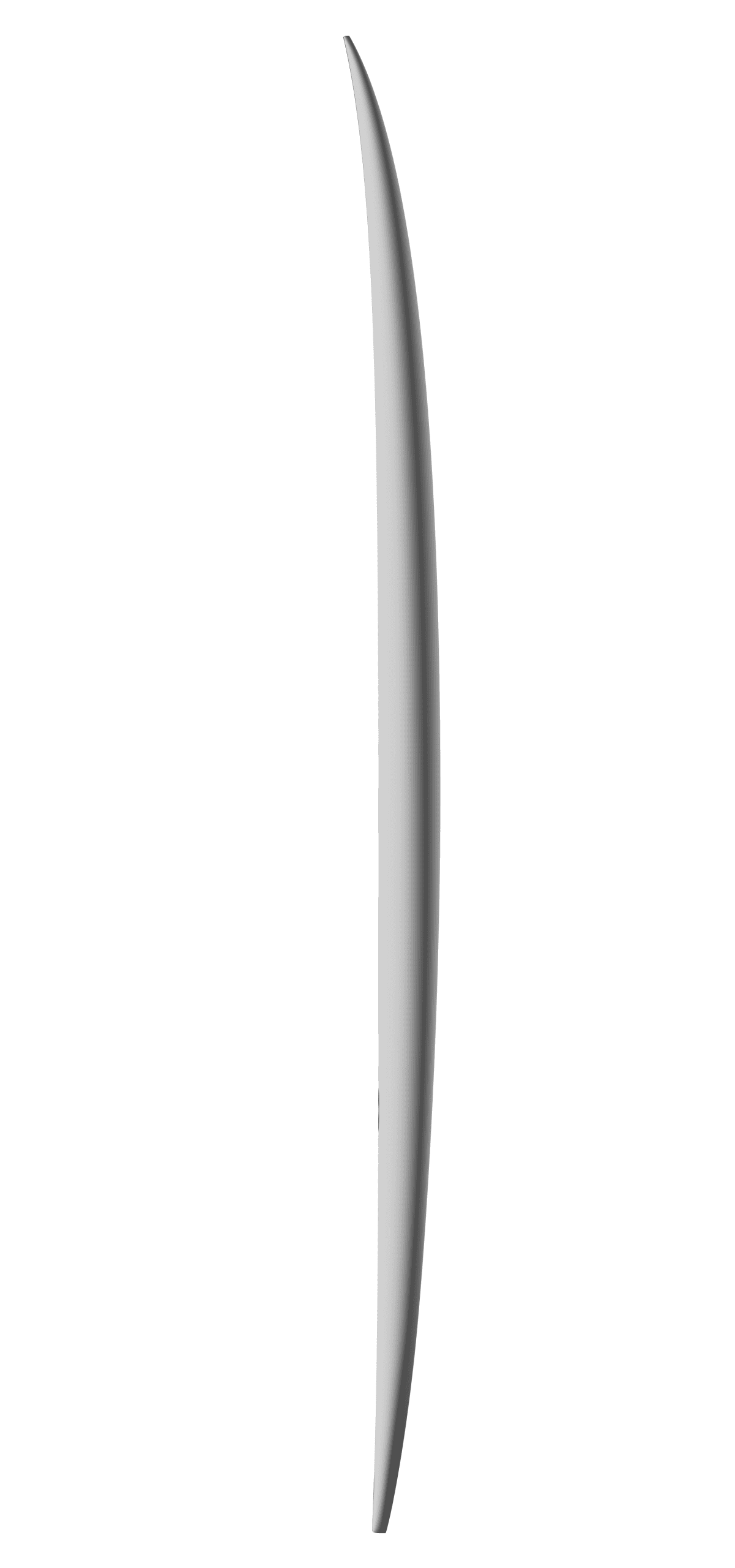 Side rail profile view of the Heavy Water Speed Devil surfboard showing the low rocker setup.