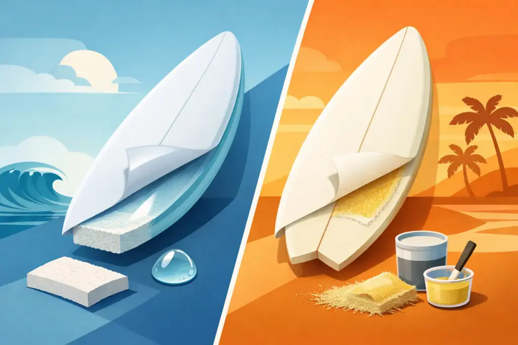 Epoxy vs poliéster surfboard: cuál elegir